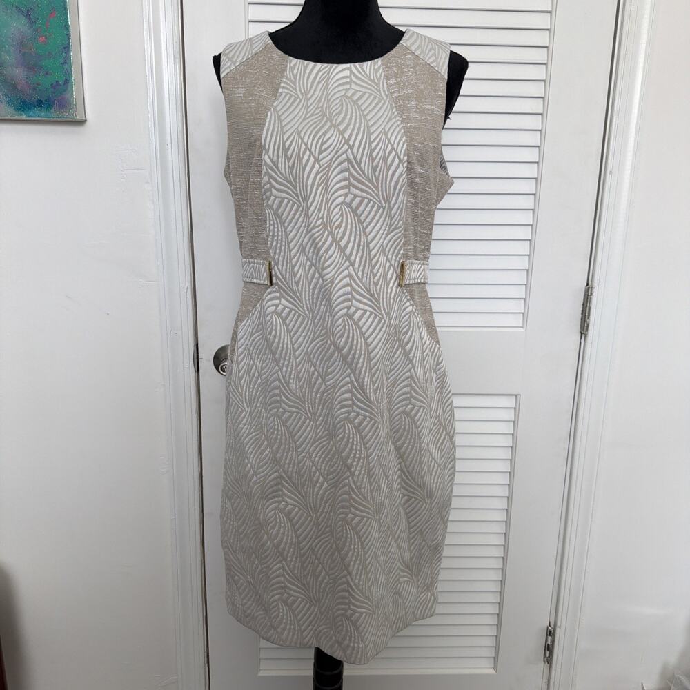 Calvin Klein sleeveless jacquard sheath dress - Tan - Size 12